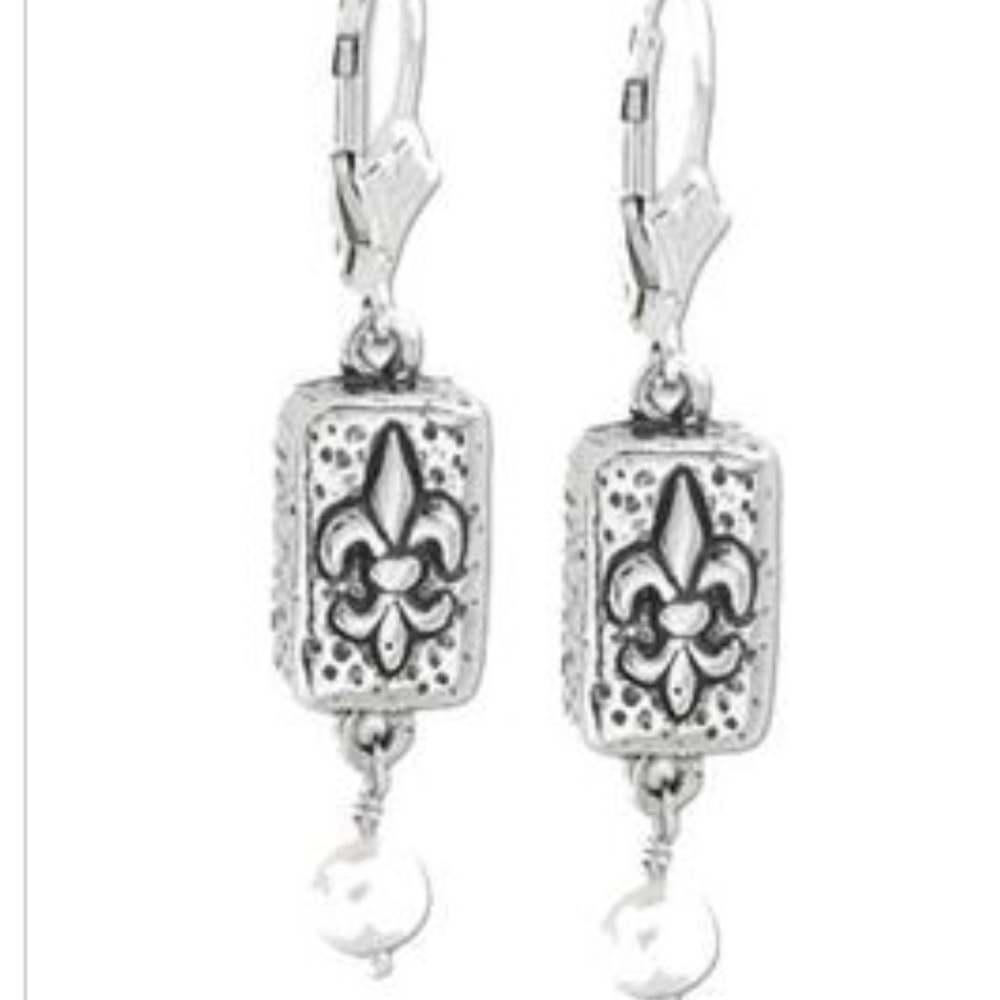 José Balli Fleur de Lis brick pearl earrings
